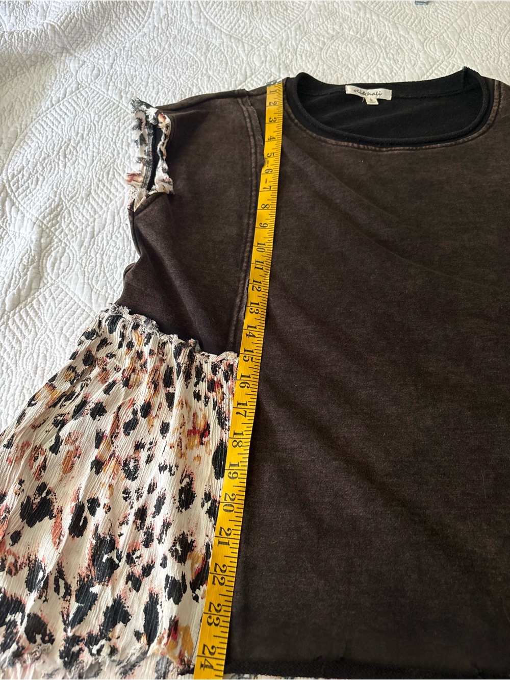 Oli & Hali High Low Top. Sleeveless Brown Top w/Leopard Print Panels. Size Small - Picture 12 of 15